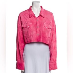 R13 Cropped Corduroy Cowboy Shirt in Fuschia Size M $595